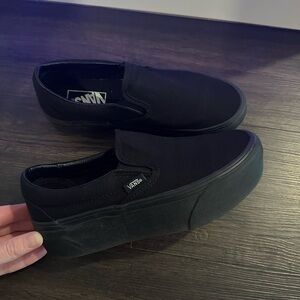 VANS Women's Asher Slip-On Platform Black Canvas Skate Shoes Sneakers Size 7 US